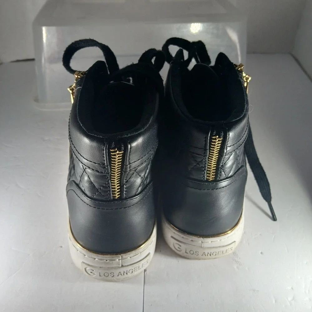 G by GUESS‎ Ggatsin High Top Sneakers 10 Black Quilted Gold Zipper Streetwear